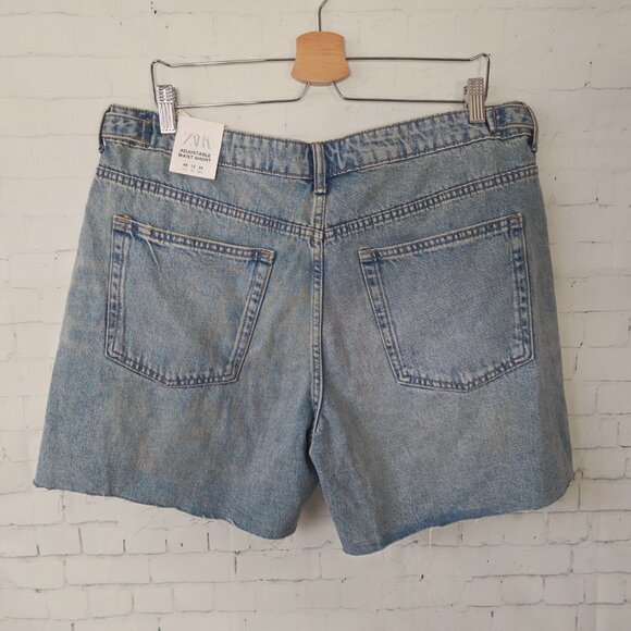 Zara 100% Cotton Adjustable Waist Mom Shorts Size 12 Blue NEW EU 44 Denim Beach - Picture 4 of 7